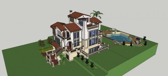 Sketchup别墅模型|叠拼别墅，独栋别墅，西班牙风格，古典风格
