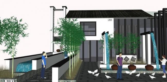 Sketchup别墅模型|住宅设计，别墅，新中式风格，景观设计