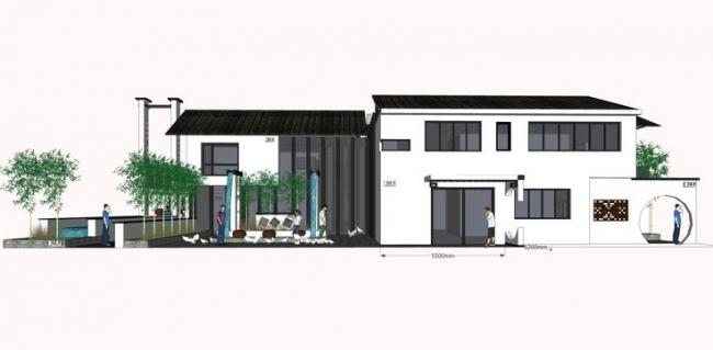 Sketchup别墅模型|住宅设计，别墅，新中式风格，景观设计