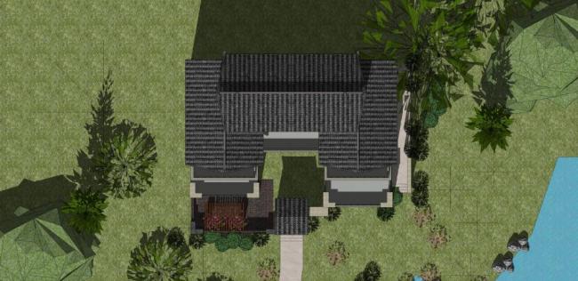 Sketchup别墅模型|独栋别墅，新中式风格