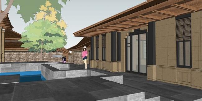 Sketchup别墅模型|多层山地住宅，别墅，院落，东南亚风格，景观设计，水景