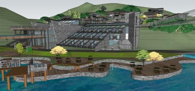 Sketchup别墅模型|现代风格，山地别墅建筑群，酒店，水景