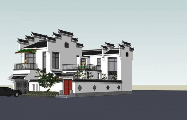 Sketchup别墅模型|独栋别墅，中式风格