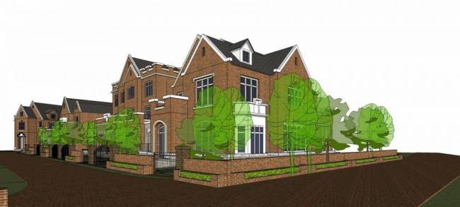 Sketchup别墅模型|英式风格，多层别墅群，居住建筑，双拼别墅，坡屋顶