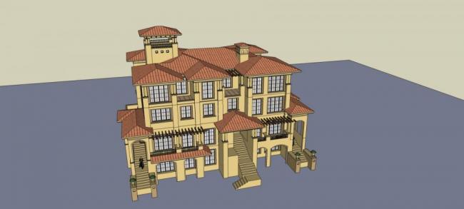Sketchup别墅模型|叠拼别墅，西班牙风格，地中海