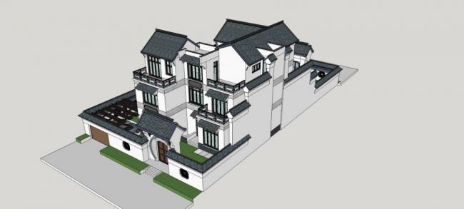 Sketchup别墅模型|庭院别墅，中式风格