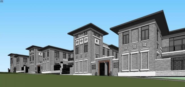 Sketchup别墅模型|民国风，合院别墅，中式风格