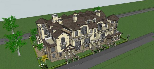Sketchup别墅模型|五拼别墅，联排别墅，叠拼别墅，北美风格，欧式古典风格