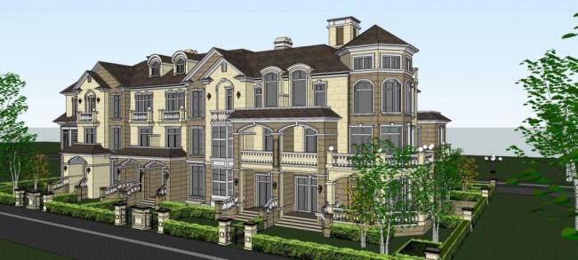 Sketchup别墅模型|五拼别墅，联排别墅，叠拼别墅，北美风格，欧式古典风格