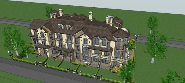 Sketchup别墅模型|五拼别墅，联排别墅，叠拼别墅，北美风格，欧式古典风格