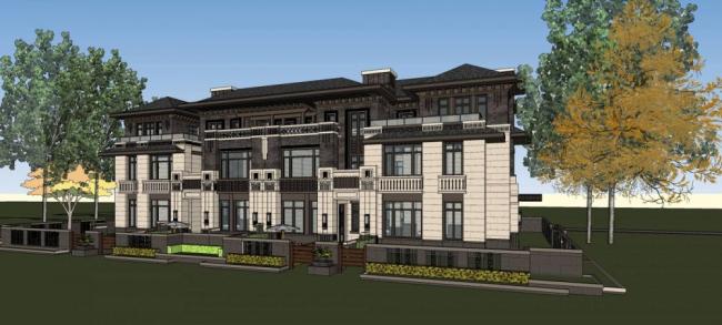 Sketchup别墅模型|莱特中式草原风，联排别墅