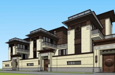Sketchup别墅模型|联排别墅，中式风格-BIM建筑网