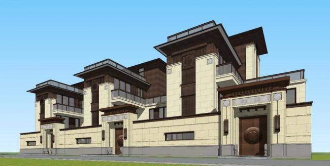 Sketchup别墅模型|联排别墅，中式风格