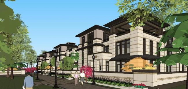 Sketchup别墅模型|别墅，新亚洲地方风格，双拼组团