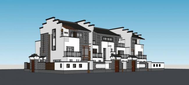 Sketchup别墅模型|联排别墅，中式风格