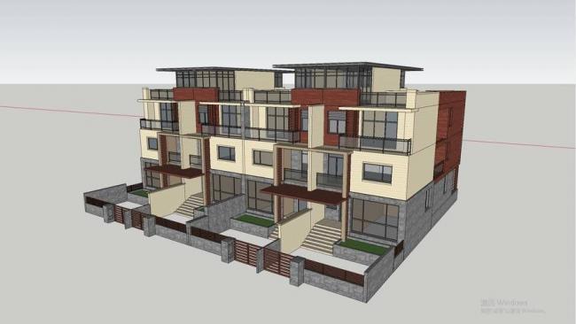 Sketchup别墅模型|居住建筑，双拼别墅，联排别墅，现代风格