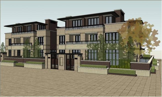 Sketchup别墅模型|草原风格长风别墅联排，古典风格，居住建筑