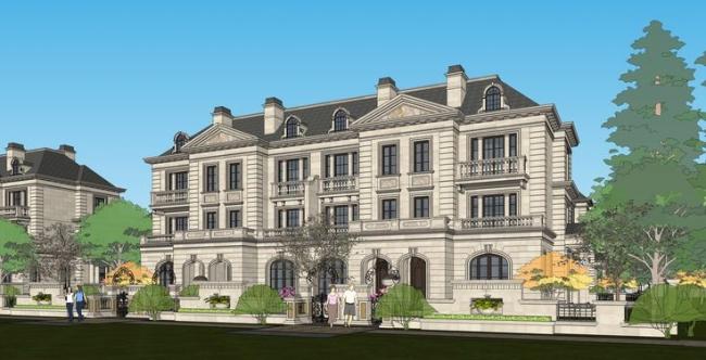 Sketchup别墅模型|联排别墅，法式古典风格，居住建筑