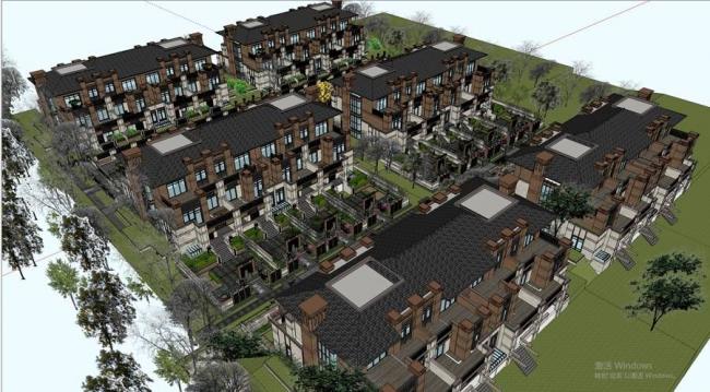 Sketchup别墅模型|联排别墅，居住建筑，古典风格