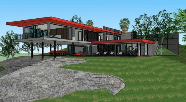 Sketchup别墅模型|多层会所，独栋别墅，现代风格