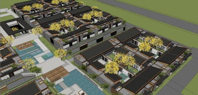 Sketchup别墅模型|联排别墅群，现代风格