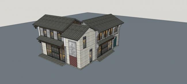 Sketchup别墅模型|独栋别墅，中式风格