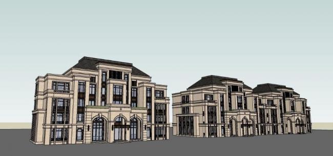 Sketchup别墅模型|叠拼别墅，欧式古典风格