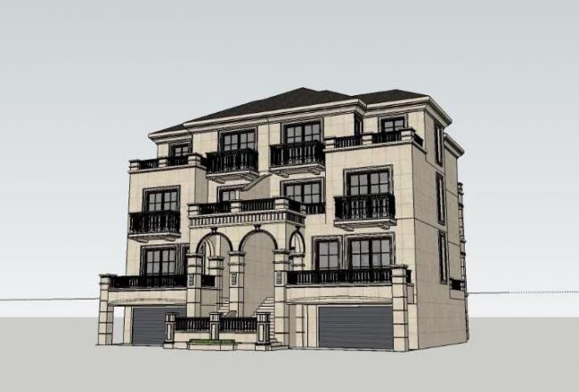 Sketchup别墅模型|双拼别墅，欧式古典风格，大华西溪风情