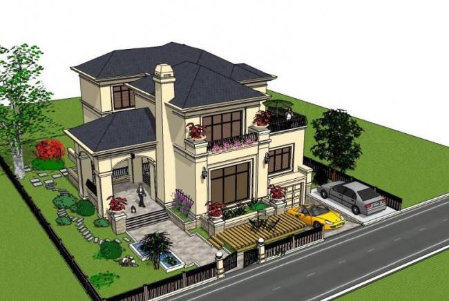 Sketchup别墅模型|独栋别墅，欧式古典风格