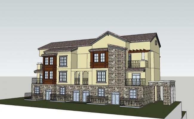 Sketchup别墅模型|联排别墅，坡顶，欧式古典风格