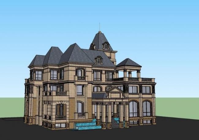 Sketchup别墅模型|独栋别墅，法式古典风格