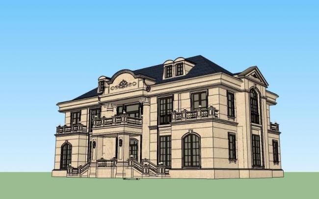 Sketchup别墅模型|独栋别墅，法式古典风格