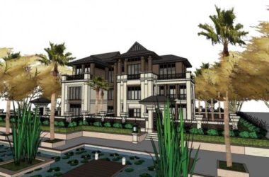 Sketchup别墅模型|大坡顶,独栋别墅,东南亚风格-BIM建筑网