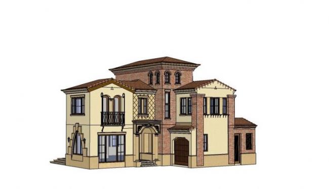 Sketchup别墅模型|地中海风格，西班牙别墅