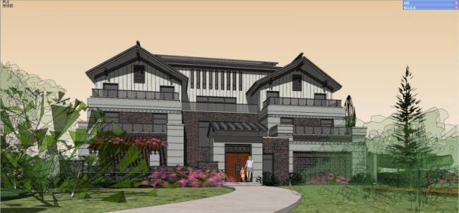 Sketchup别墅模型|独栋别墅，中式风格