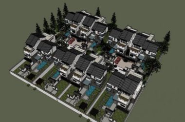 Sketchup别墅模型|徽派,坡顶别墅院墅,联排别墅,中式风格-BIM建筑网