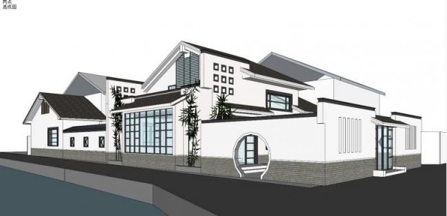 Sketchup别墅模型|徽派独栋别墅，中式风格