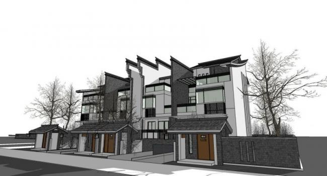 Sketchup别墅模型|徽派独栋别墅，中式风格