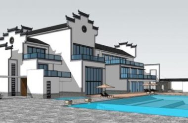 Sketchup别墅模型|多层徽派别墅会所,中式风格-BIM建筑网