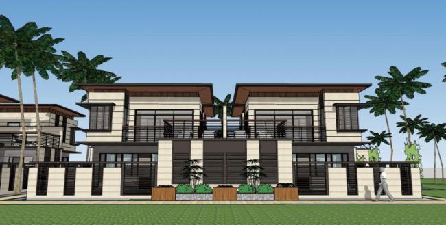Sketchup别墅模型|绿地三亚悦澜湾，新亚洲，大院别墅