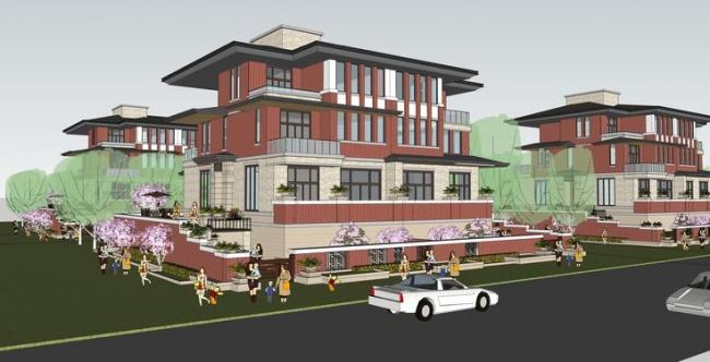 Sketchup别墅模型|并联式别墅，草原风格