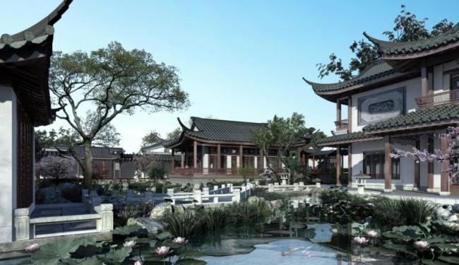 Sketchup别墅模型|多层别墅，中式风格，中式园林