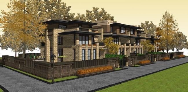 Sketchup别墅模型|双拼别墅，欧式新古典风格