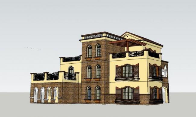 Sketchup别墅模型|独栋别墅，西班牙风格，古典风格