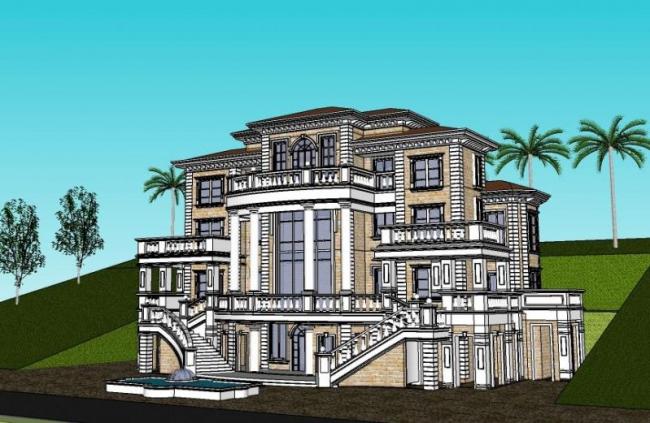 Sketchup别墅模型|独栋别墅，西班牙，古典风格，地中海