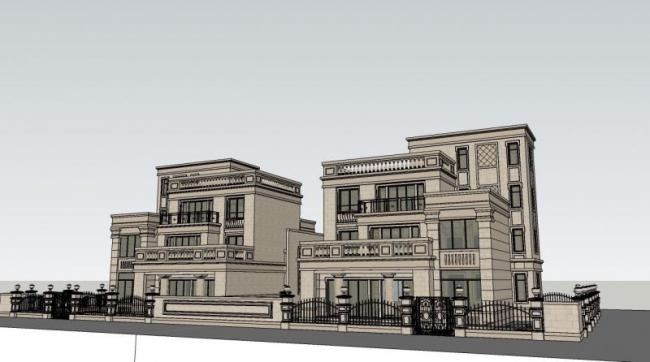 Sketchup别墅模型|联排别墅，古典欧式风格