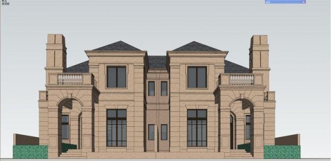 Sketchup别墅模型|双拼别墅，西班牙风格，地中海