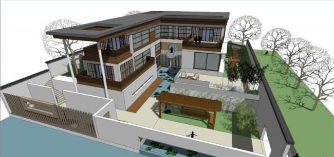 Sketchup别墅模型|独栋别墅，别院，中式风格