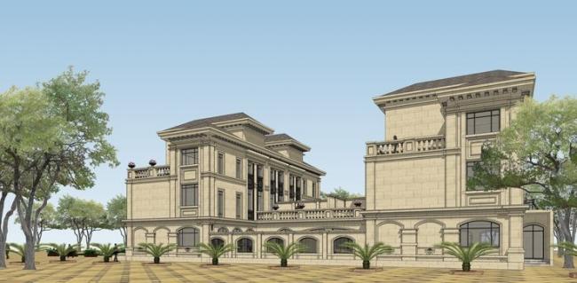 Sketchup别墅模型|四拼别墅，法式古典风格