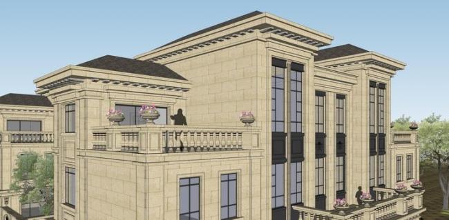 Sketchup别墅模型|四拼别墅，法式古典风格